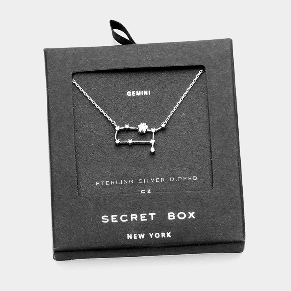 iLLASPARKZ Secret Box _ Sterling Silver Dipped CZ Gemini Zodiac Sign Pendant Necklace