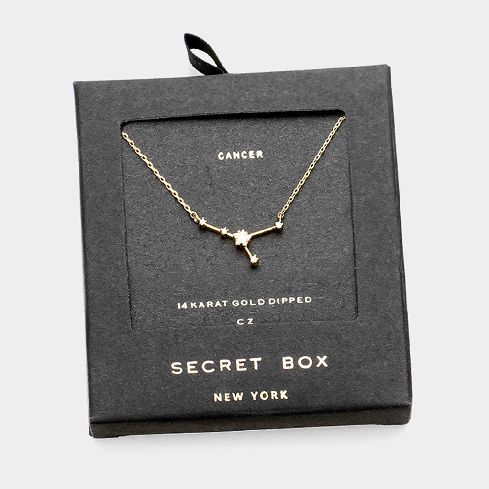 iLLASPARKZ Secret Box _ 14K Gold Dipped CZ Cancer Zodiac Sign Pendant Necklace