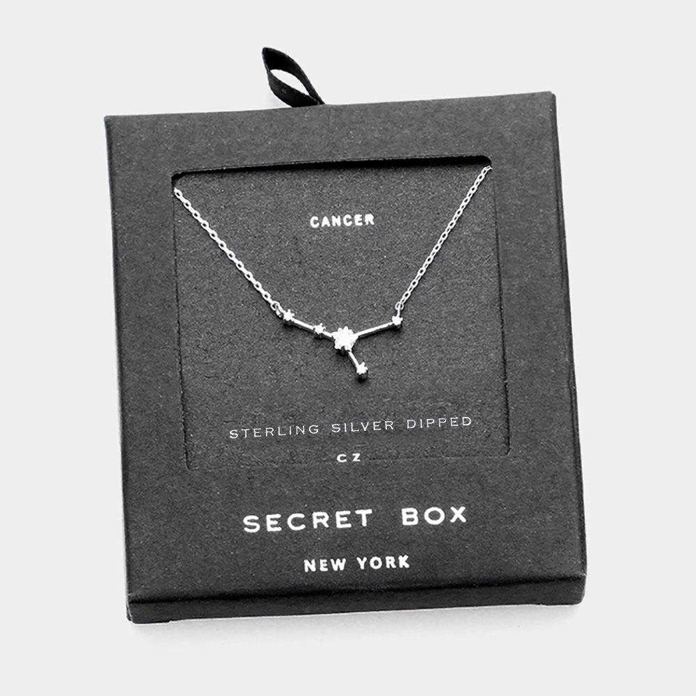 iLLASPARKZ Secret Box _ Sterling Silver Dipped CZ Cancer Zodiac Sign Pendant Necklace