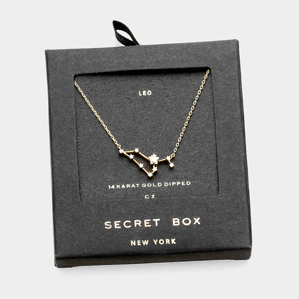 iLLASPARKZ Secret Box _ 14K Gold Dipped CZ Leo Zodiac Sign Pendant Necklace