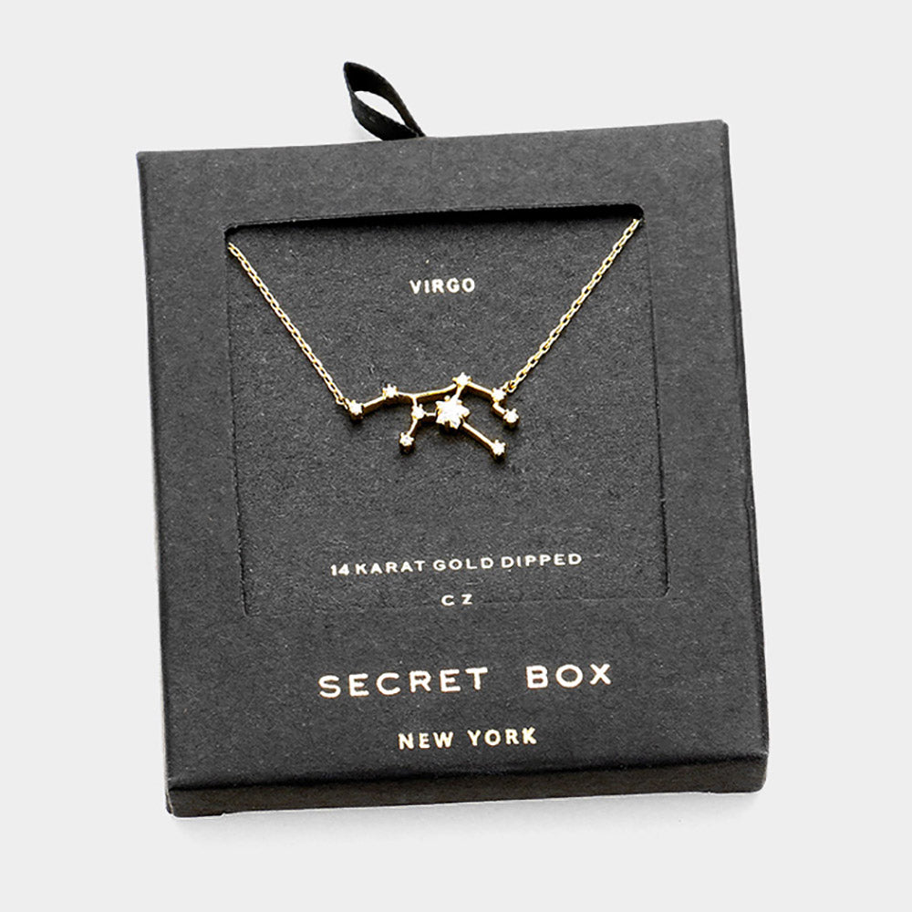 iLLASPARKZ Secret Box _ 14K Gold Dipped CZ Virgo Zodiac Sign Pendant Necklace