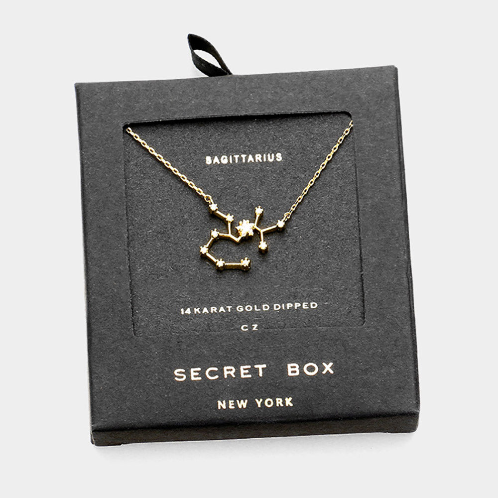 iLLASPARKZ Secret Box _ 14K Gold Dipped CZ Sagittarius Zodiac Sign Pendant Necklace