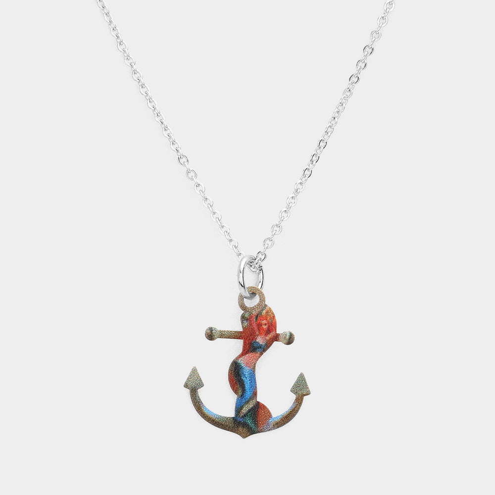 iLLASPARKZ Mermaid Printed Anchor Pendant Necklace