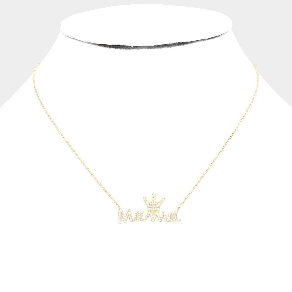 iLLASPARKZ Gold Dipped CZ Crown MAMA Message Pendant Necklace