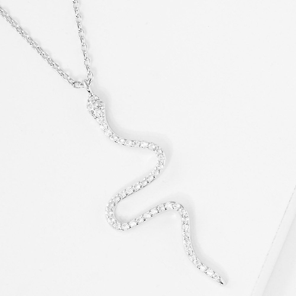 iLLASPARKZ White Gold Dipped CZ Embellished Metal Snake Pendant Necklace