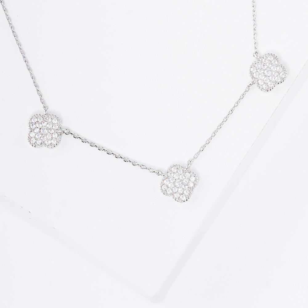 iLLASPARKZ White Gold Dipped CZ Embellished Triple Quatrefoil Pendant Necklace