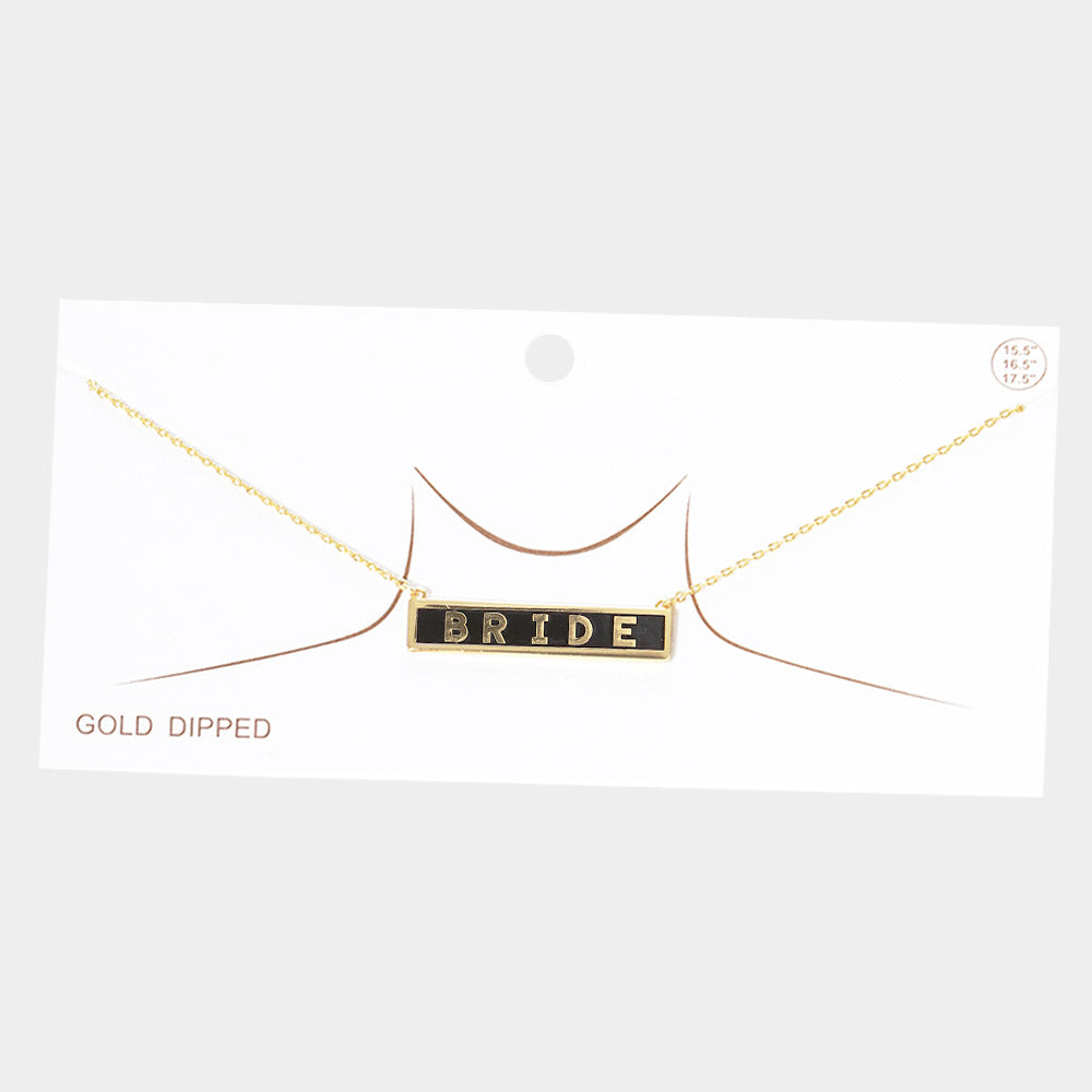 iLLASPARKZ BRIDE Gold Dipped Enamel Rectangle Message Pendant Necklace