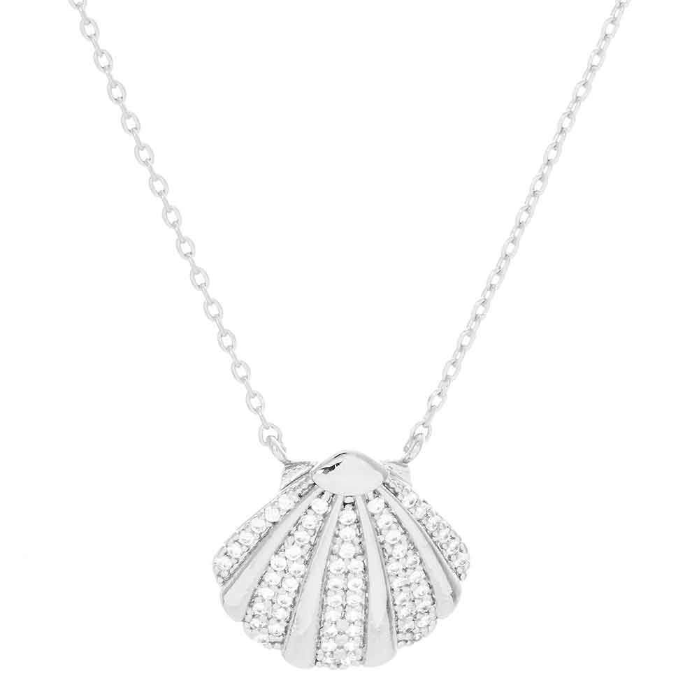 iLLASPARKZ White Gold Dipped CZ Embellished Metal Shell Pendant Necklace