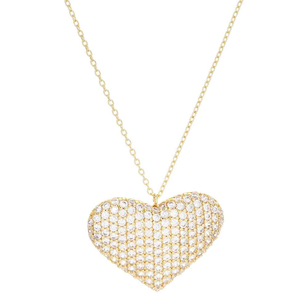 iLLASPARKZ Gold Dipped CZ Embellished Metal Heart Pendant Necklace