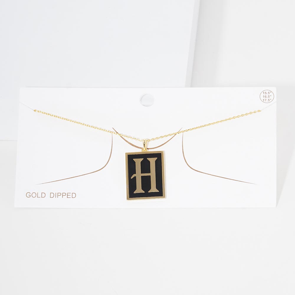 iLLASPARKZ -H- Gold Dipped Enamel Rectangle Monogram Pendant Necklace