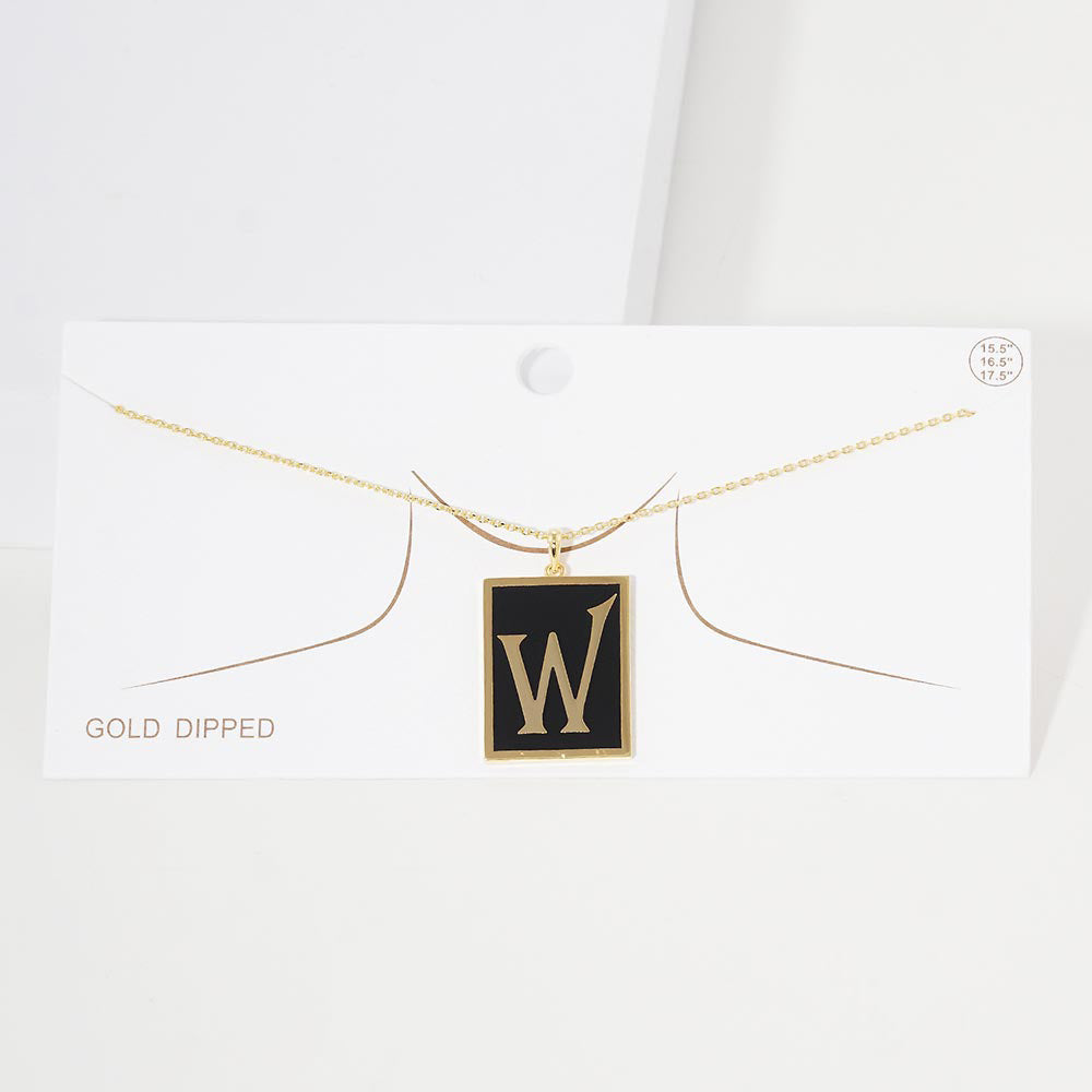 iLLASPARKZ -W- Gold Dipped Enamel Rectangle Monogram Pendant Necklace