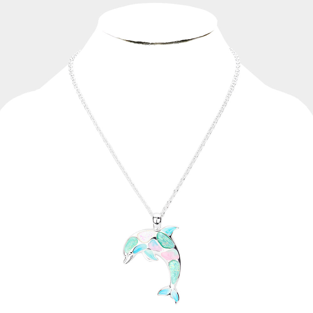 iLLASPARKZ Glitter Enamel Metal Dolphin Pendant Necklace