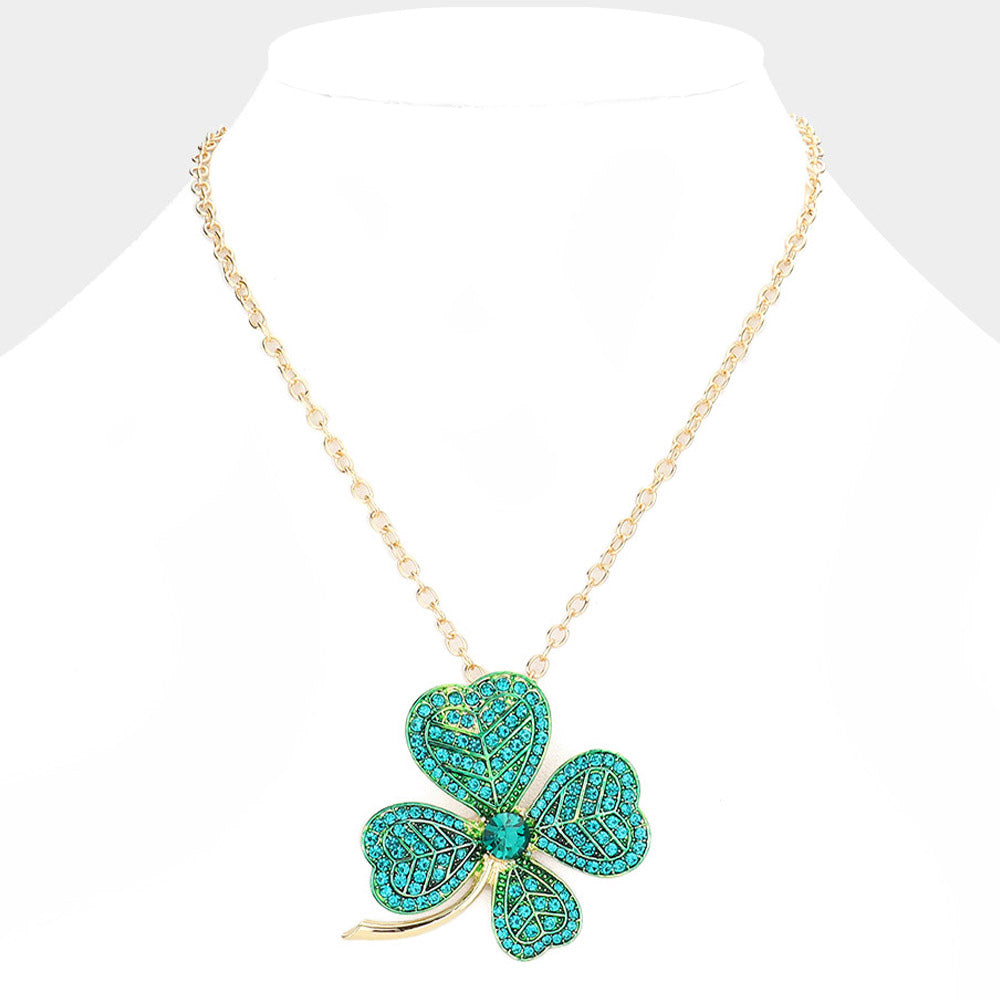 iLLASPARKZ St. Patrick's Day Stone Embellished Clover Pendant Necklace