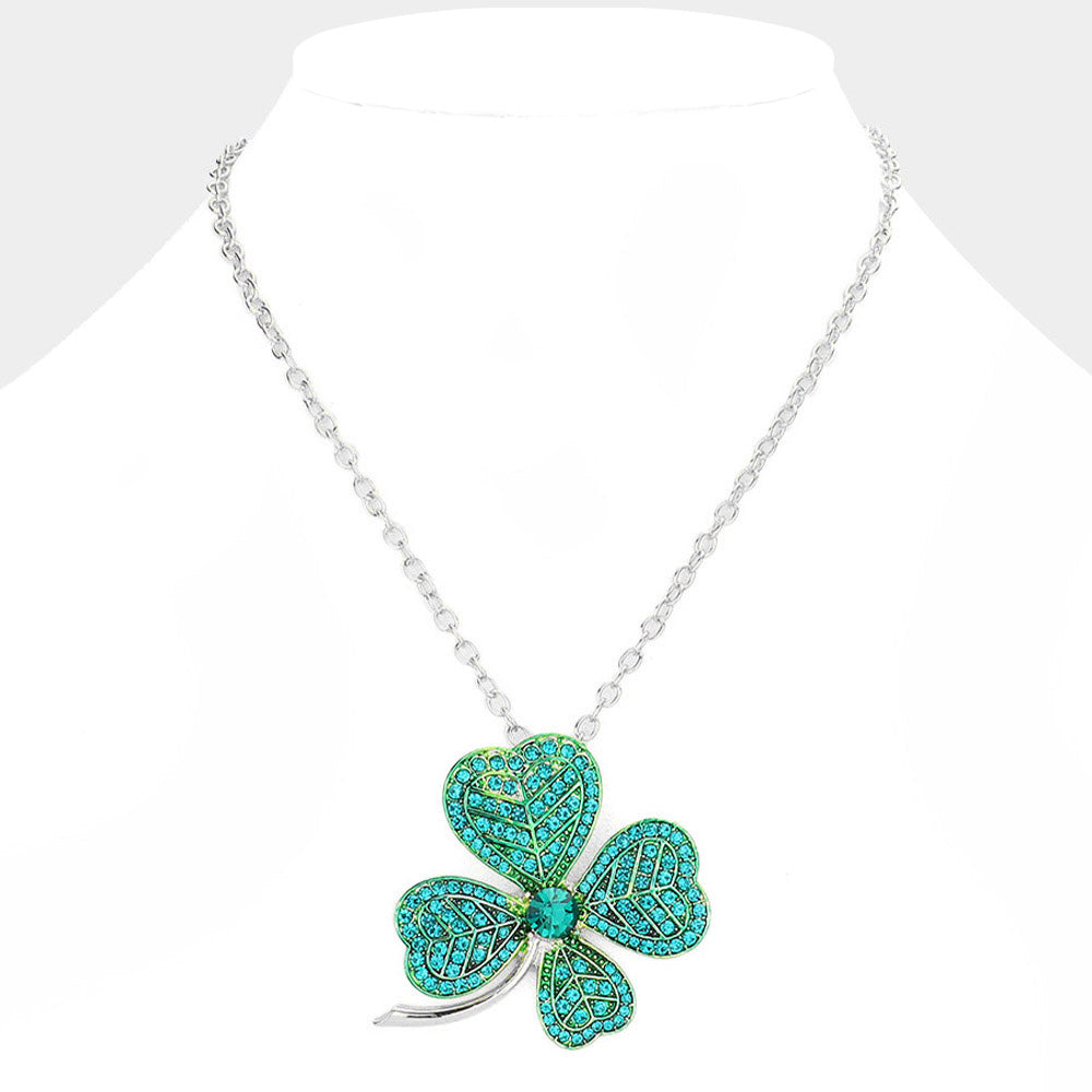 iLLASPARKZ St. Patrick's Day Stone Embellished Clover Pendant Necklace