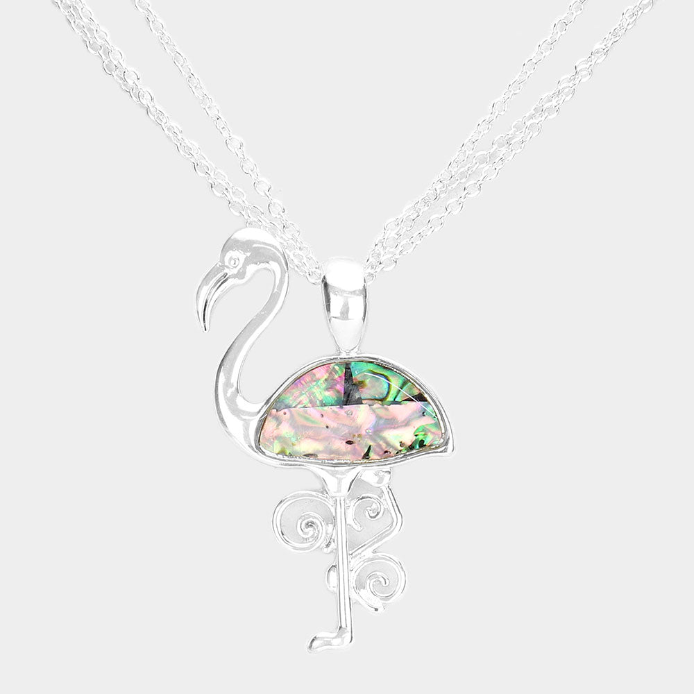 iLLASPARKZ Abalone Metal Flamingo Pendant Triple Chain Layered Necklace