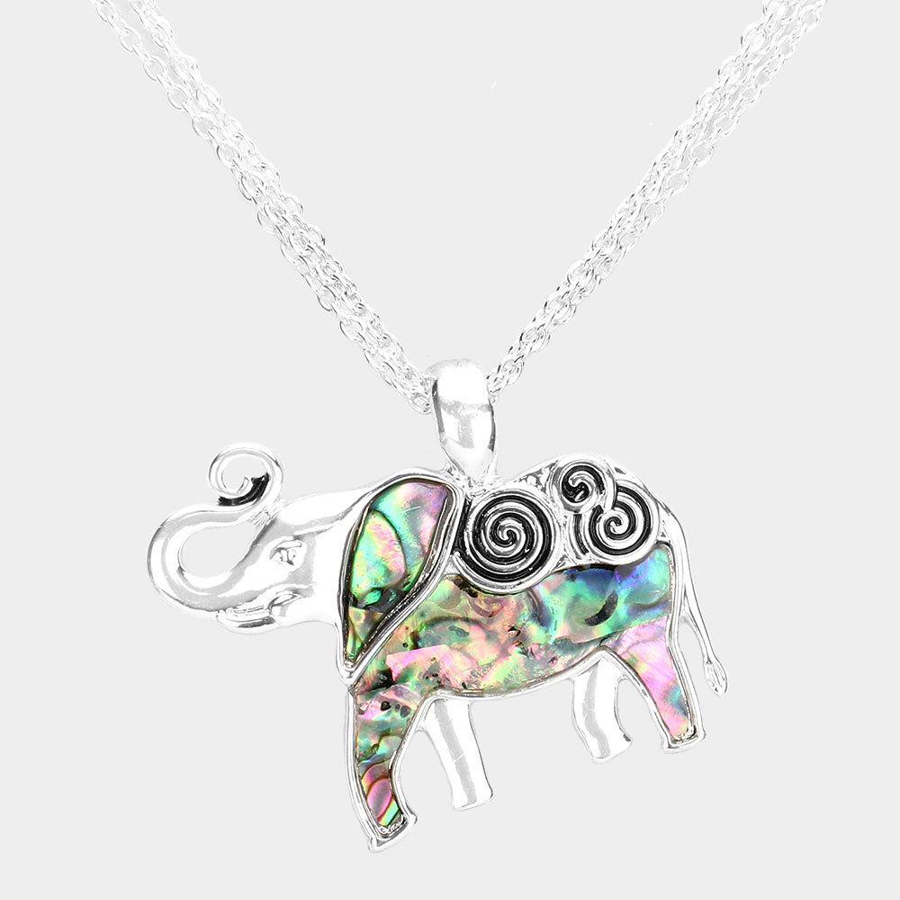 iLLASPARKZ Abalone Metal Elephant Pendant Triple Chain Layered Necklace