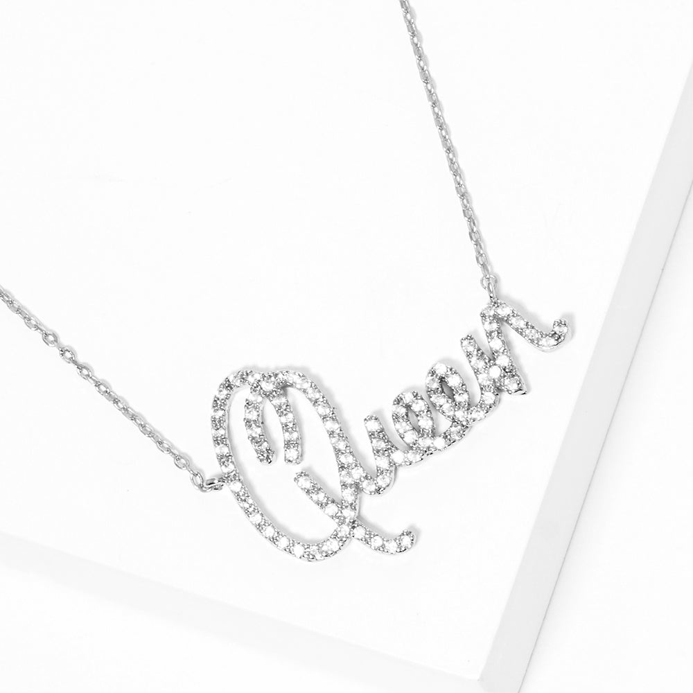 iLLASPARKZ White Gold Dipped CZ Queen Message Pendant Necklace