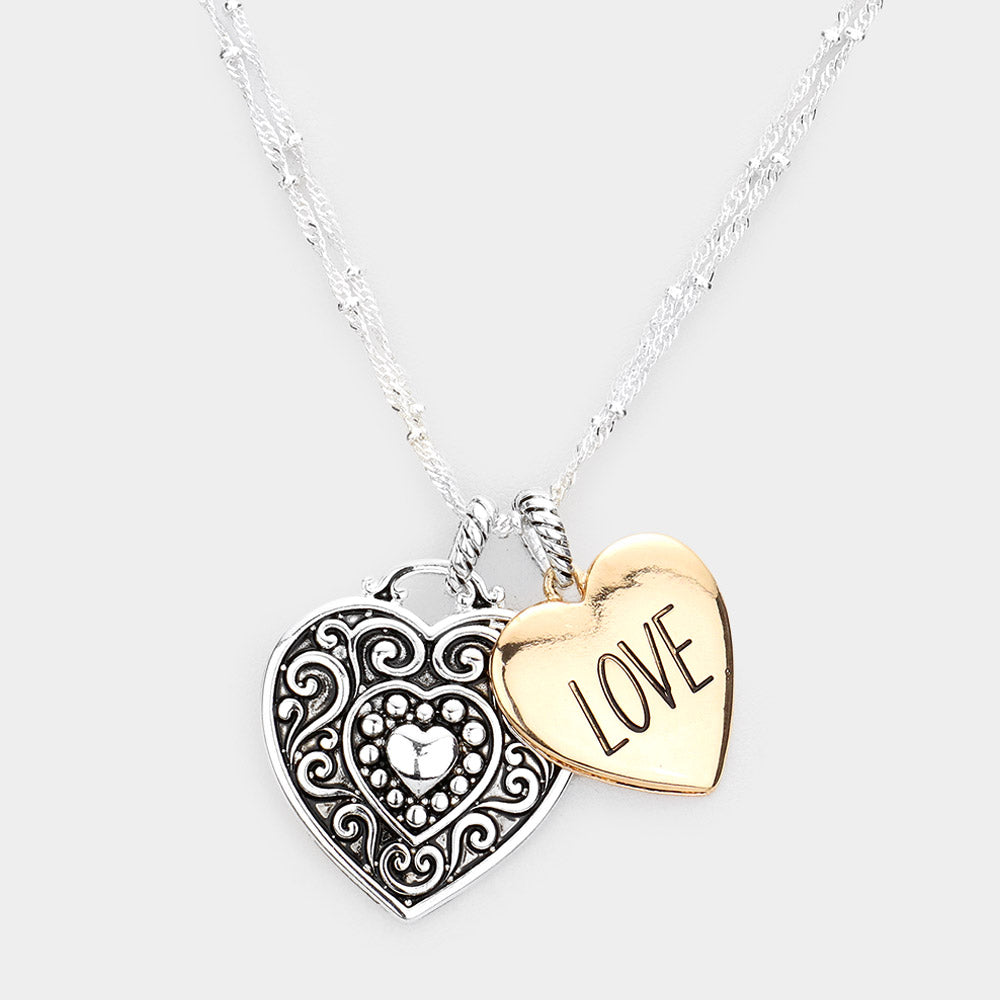 iLLASPARKZ LOVE Antique Metal Heart Pendant Necklace