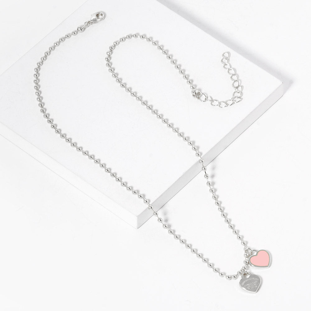 iLLASPARKZ White Gold Dipped Double Heart Pendant Bubble Chain Necklace