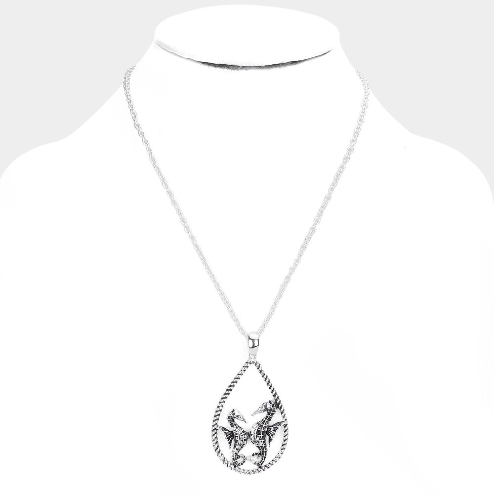 iLLASPARKZ Seahorse Accented Open Teardrop Pendant Necklace