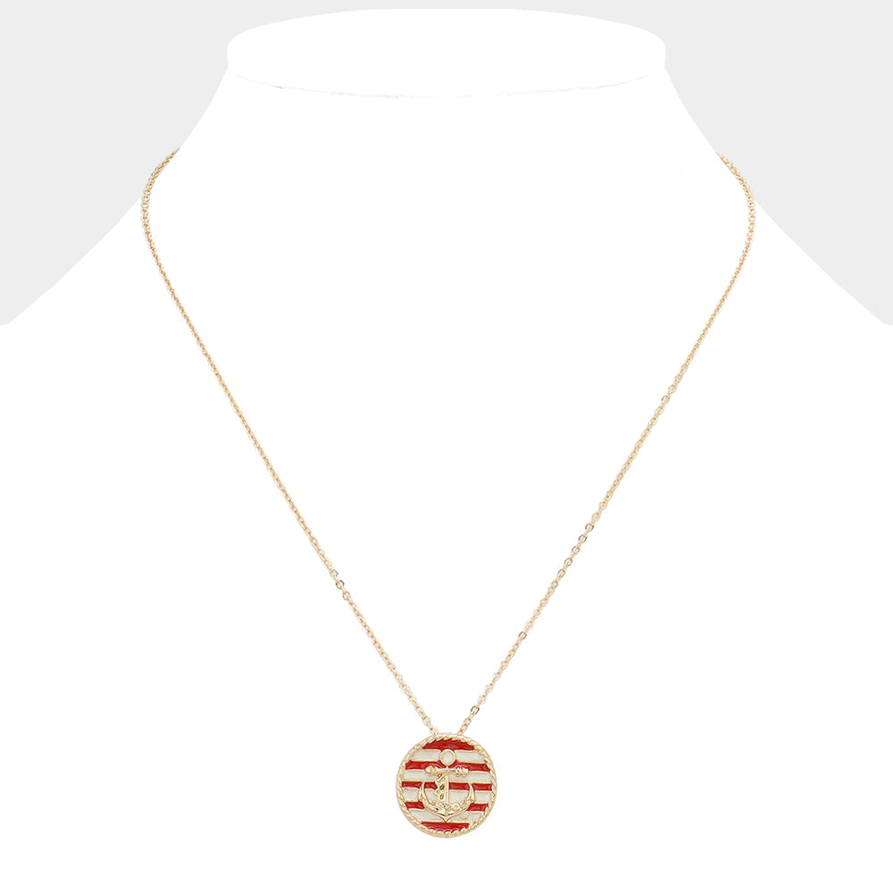 iLLASPARKZ Striped Lacquered Enamel Anchor Disc Pendant Necklace