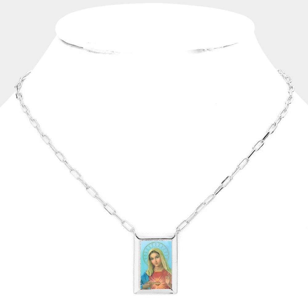 iLLASPARKZ White Gold Dipped Brass Metal Virgin Mary Pendant Necklace