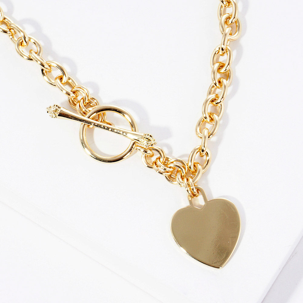 iLLASPARKZ Gold Dipped Brass Metal Heart Lock Pendant Toggle Necklace