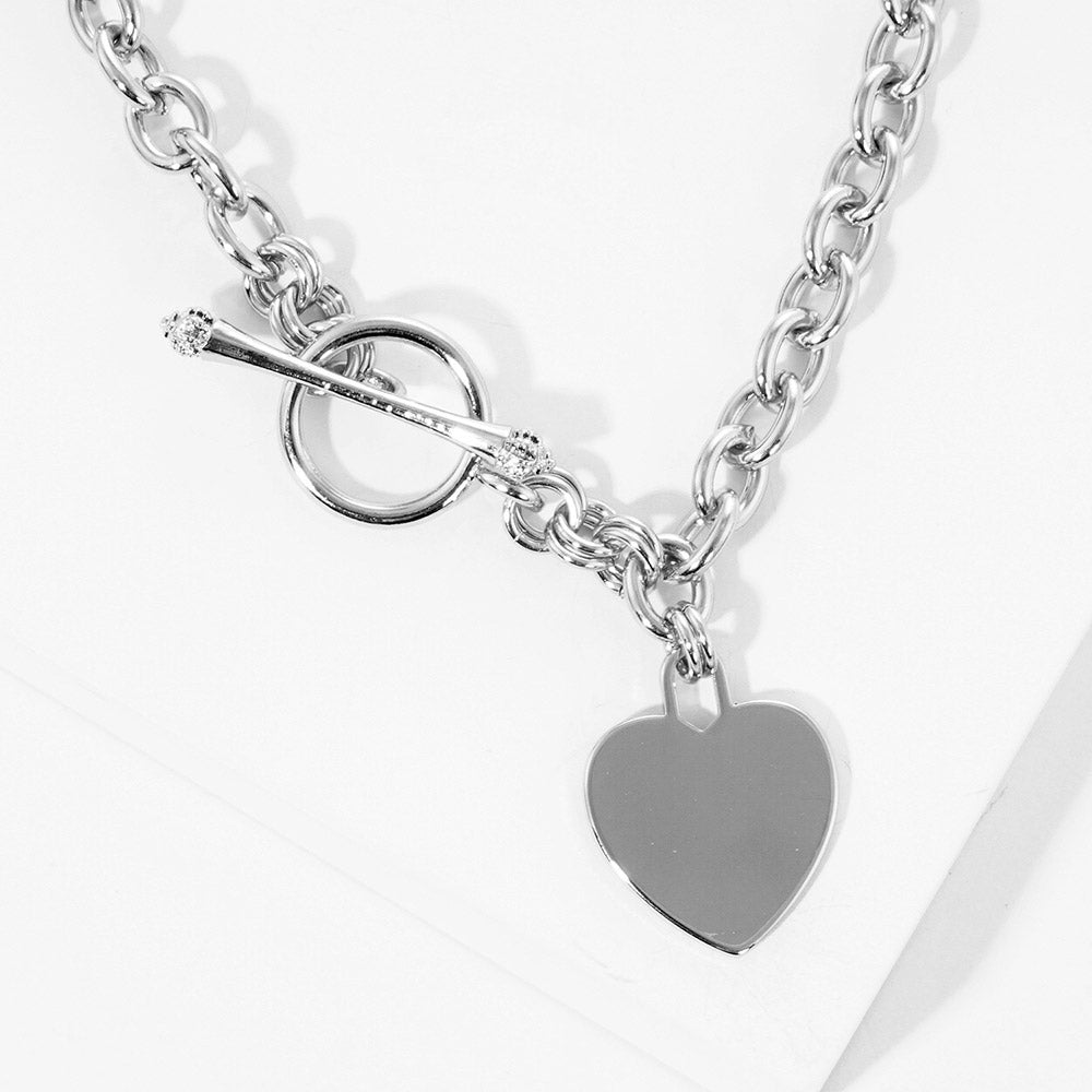 iLLASPARKZ White Gold Dipped Brass Metal Heart Lock Pendant Toggle Necklace