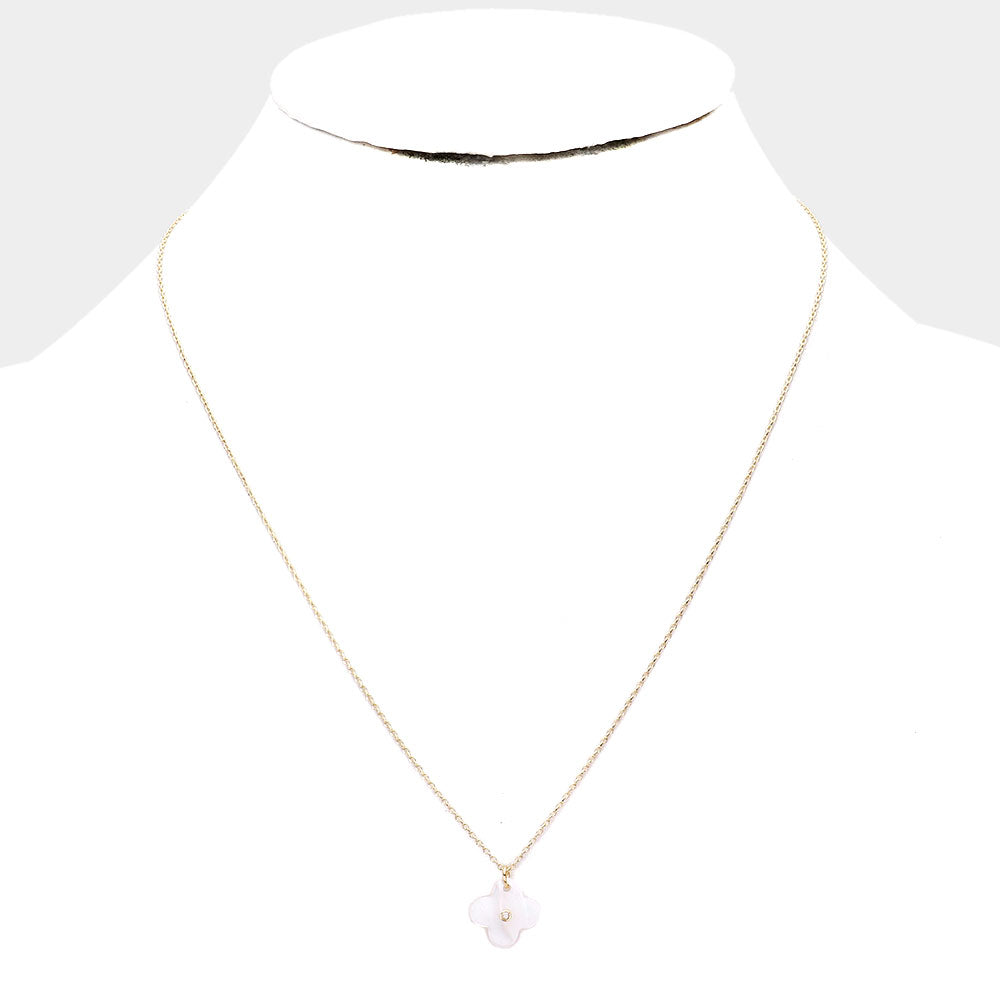 iLLASPARKZ Secret Box _ 14K Gold Dipped CZ Mother of Pearl Quatrefoil Pendant Necklace