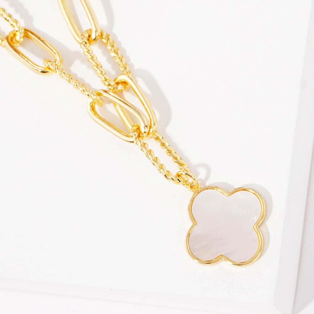 iLLASPARKZ Gold Dipped Mother of Pearl Quatrefoil Pendant Necklace