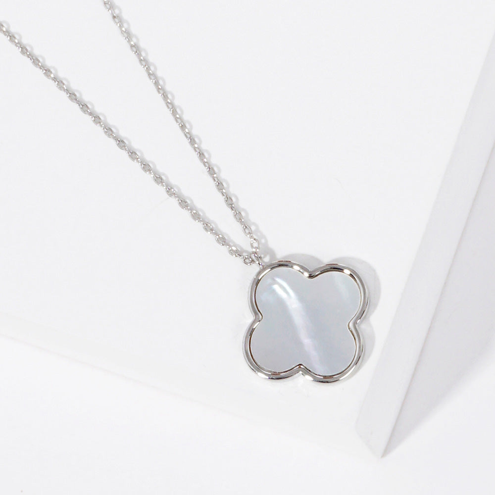 iLLASPARKZ White Gold Dipped Mother of Pearl Quatrefoil Pendant Necklace