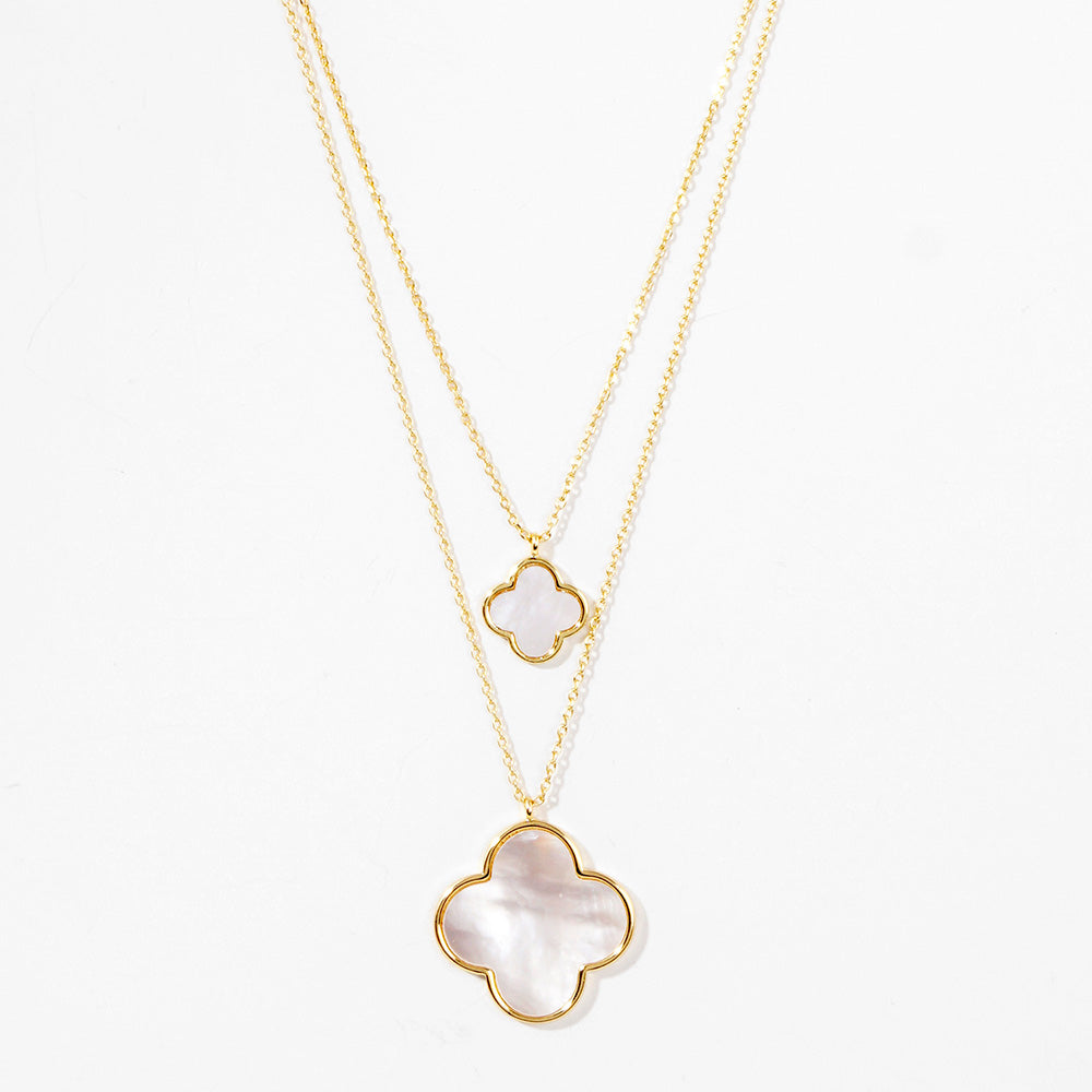 iLLASPARKZ Gold Dipped Double Mother of Pearl Quatrefoil Pendant Necklace