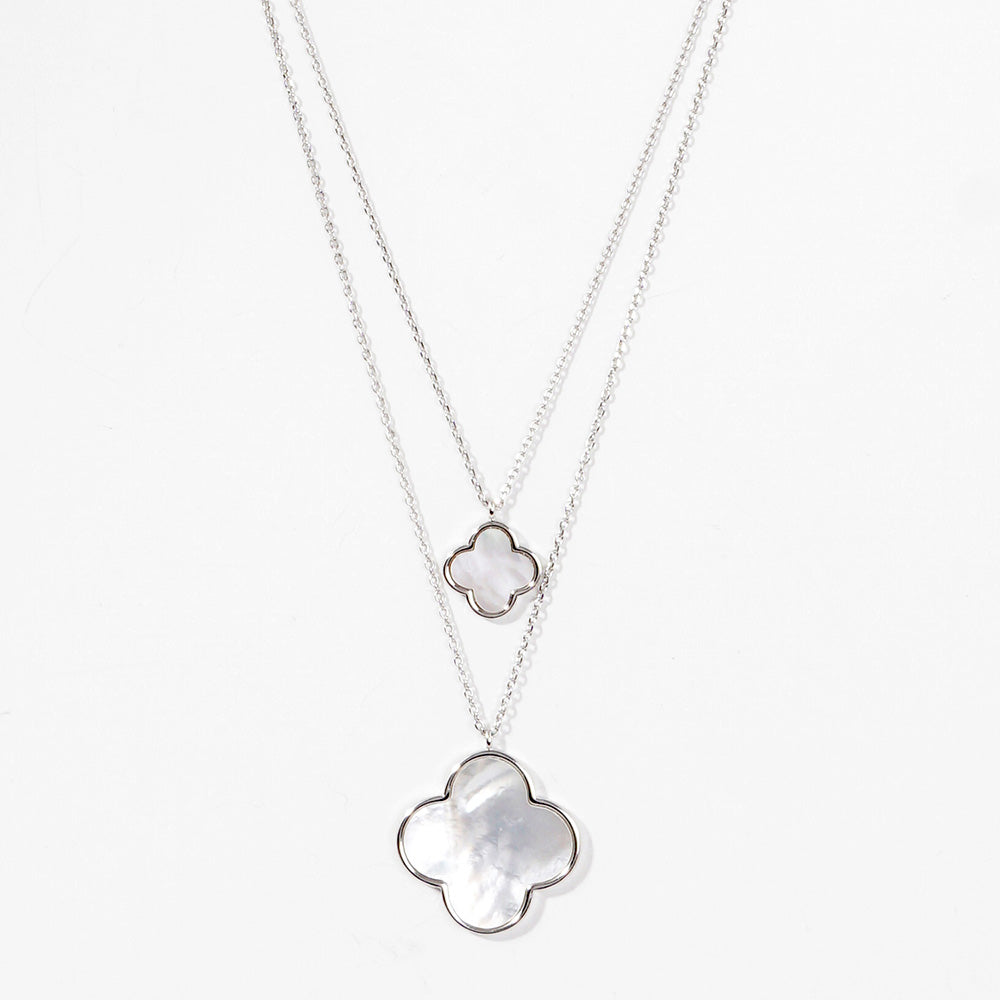 iLLASPARKZ White Gold Dipped Double Mother of Pearl Quatrefoil Pendant Necklace