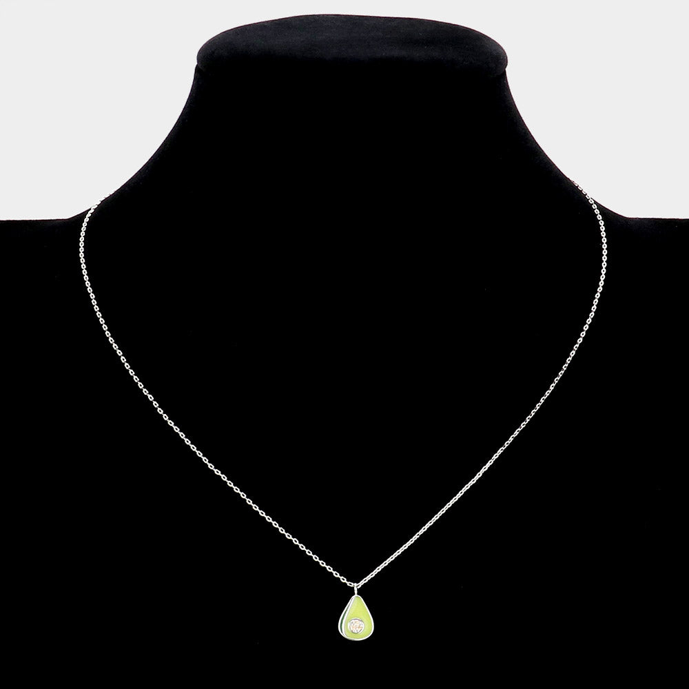 iLLASPARKZ Secret Box _ Sterling Silver Dipped CZ Embellished Enamel Avocado Pendant Necklace