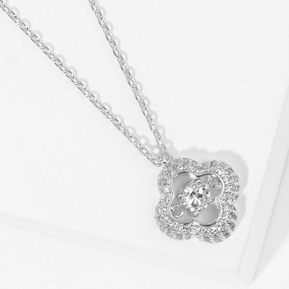 iLLASPARKZ White Gold Dipped Rhinestone Quatrefoil Pendant Necklace