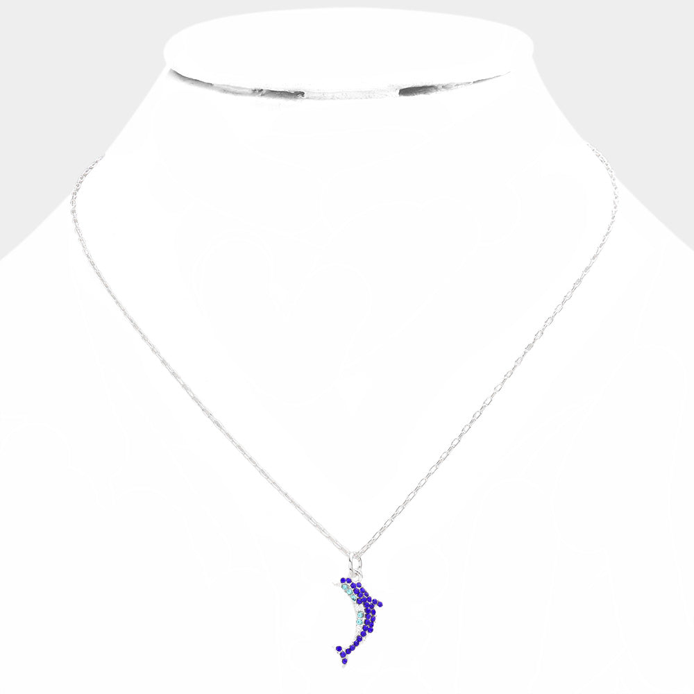 iLLASPARKZ Rhinestone Embellished Dolphin Pendant Necklace