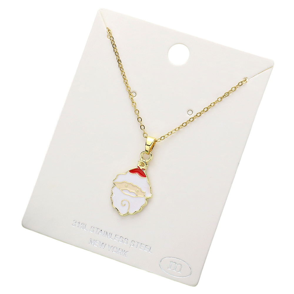 iLLASPARKZ Stainless Steel Enamel Christmas Santa Pendant Necklace