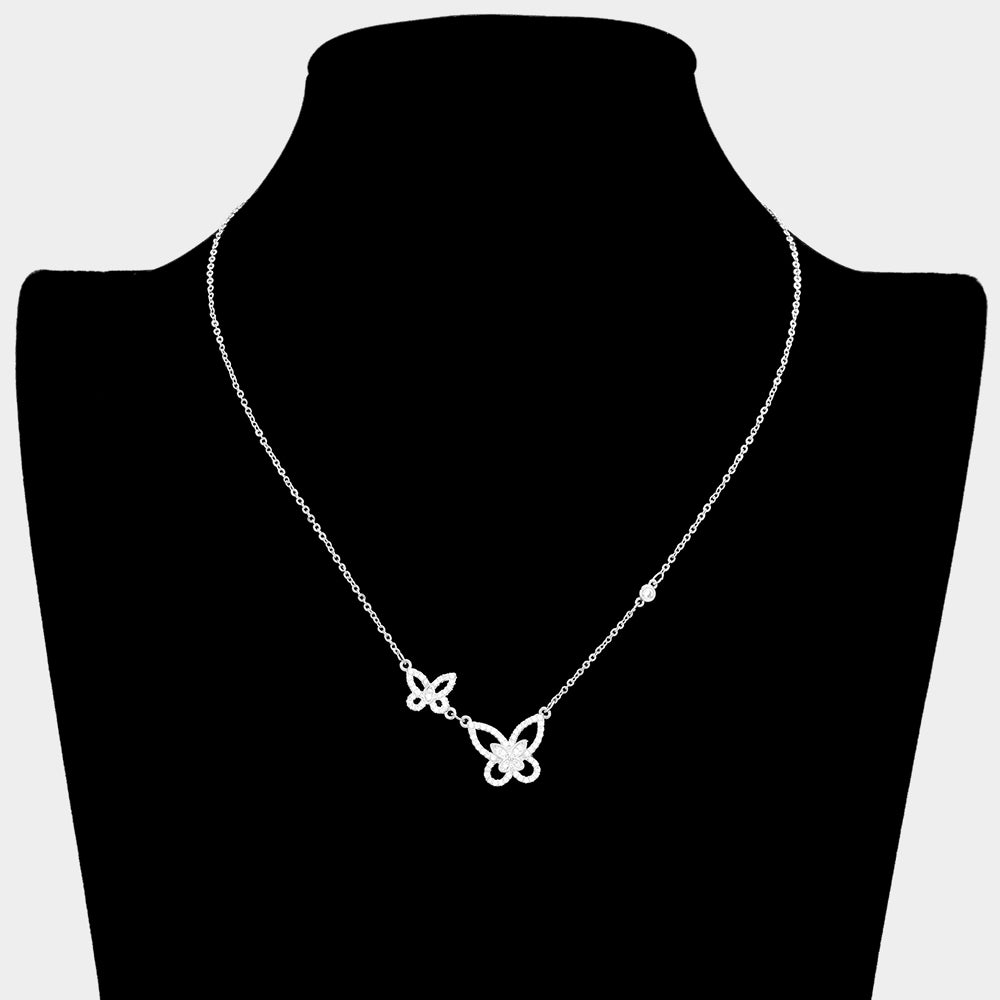 iLLASPARKZ CZ Double Butterfly Link Pendant Necklace