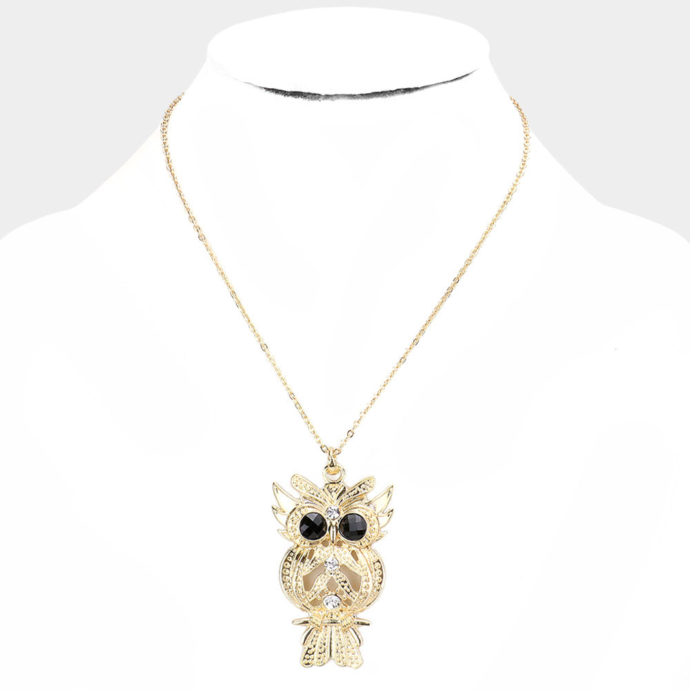 iLLASPARKZ Stone Embellished Metal Owl Pendant Necklace