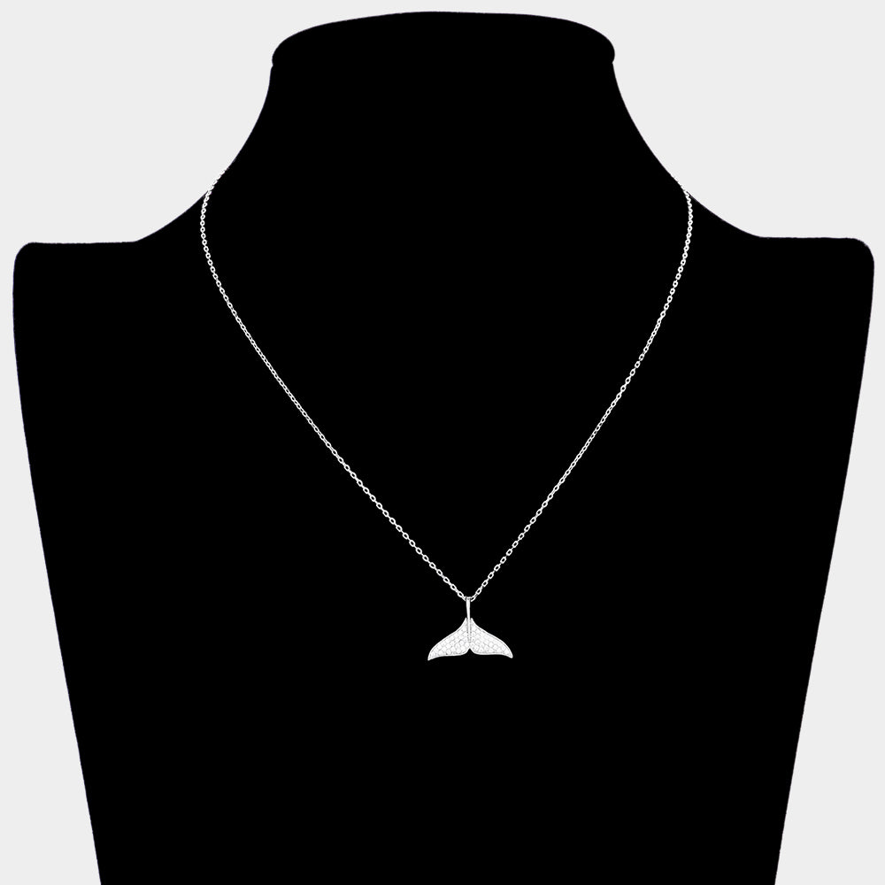 iLLASPARKZ Brass Metal Stone Paved Whale Tail Pendant Necklace