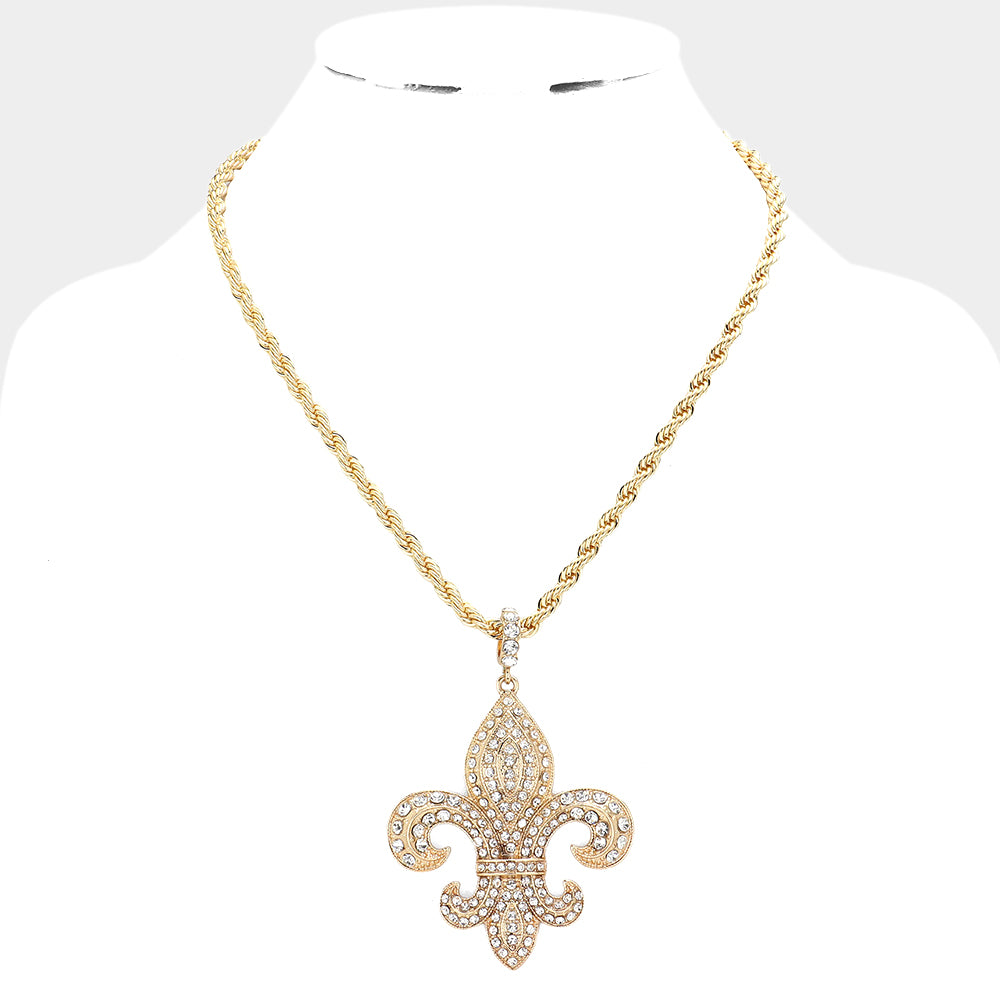 iLLASPARKZ Rhinestone Embellished Fleur de Lis Pendant Necklace