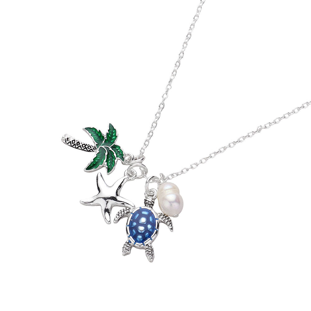 iLLASPARKZ Sea Turtle Starfish Sand Dollar Pearl Pendant Necklace