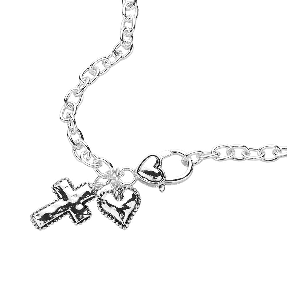 iLLASPARKZ Antique Metal Cross Heart Pendant Necklace