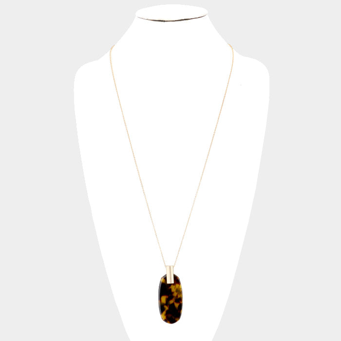 iLLASPARKZ Oval Tortoise Celluloid Acetate Pendant Long Necklace