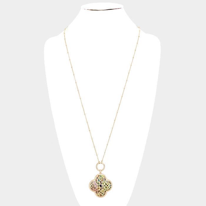 iLLASPARKZ Abalone Filigree Clover Pendant Long Necklace