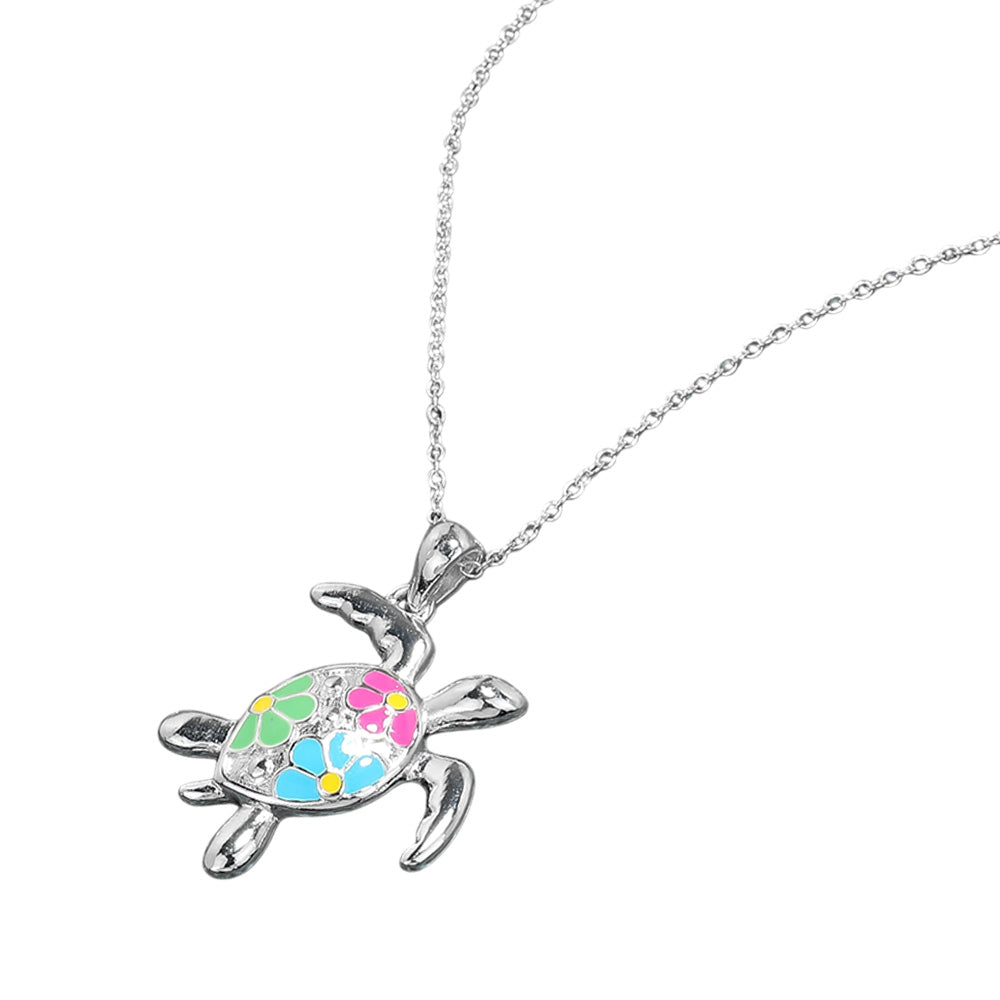 iLLASPARKZ Enamel Flower Turtle Pendant Necklace