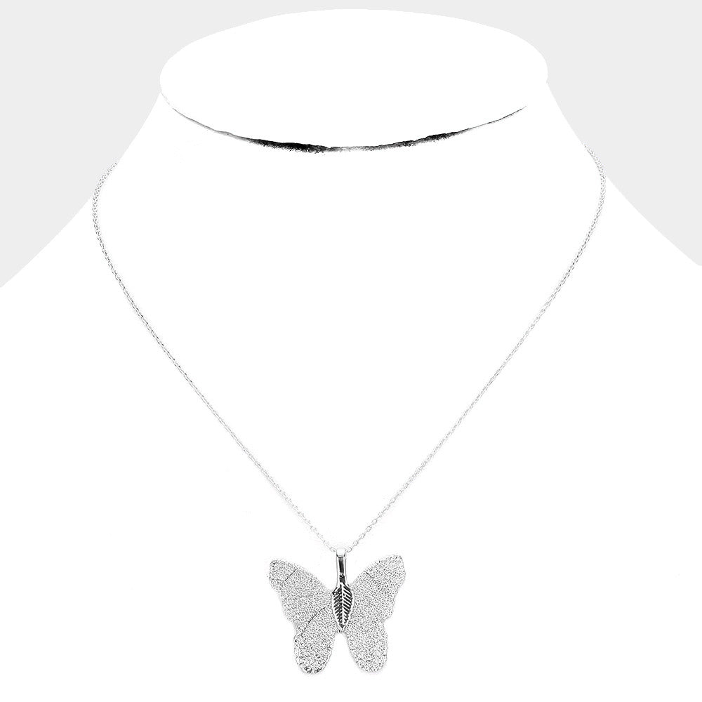 iLLASPARKZ White Gold Dipped Textured Butterfly Pendant Necklace