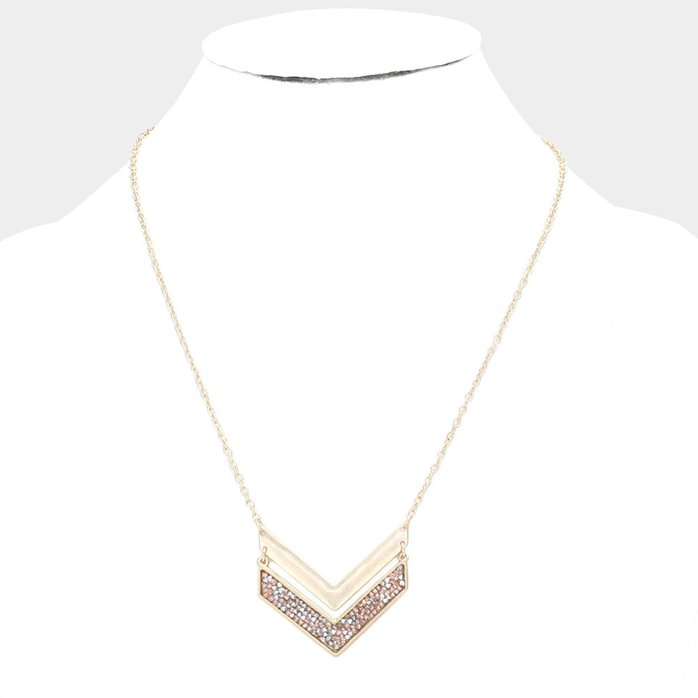 iLLASPARKZ Stone Cluster Accented Double Chevron Link Pendant Necklace