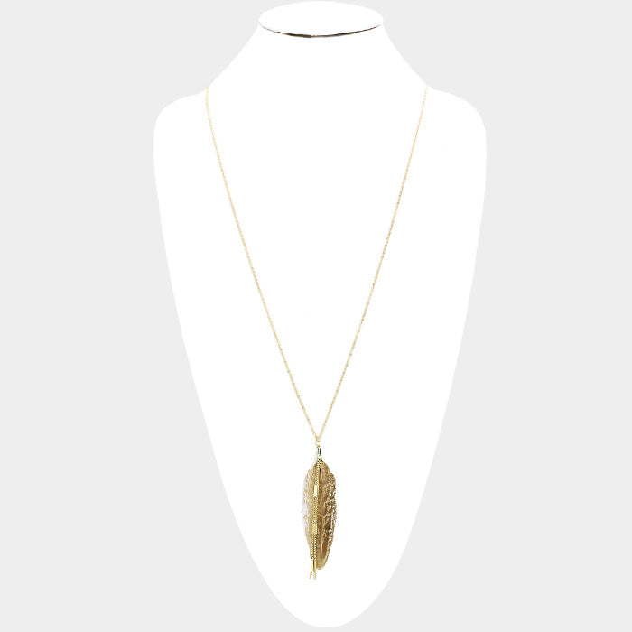 iLLASPARKZ Feather Double Metal Chain Pendant Long Necklace