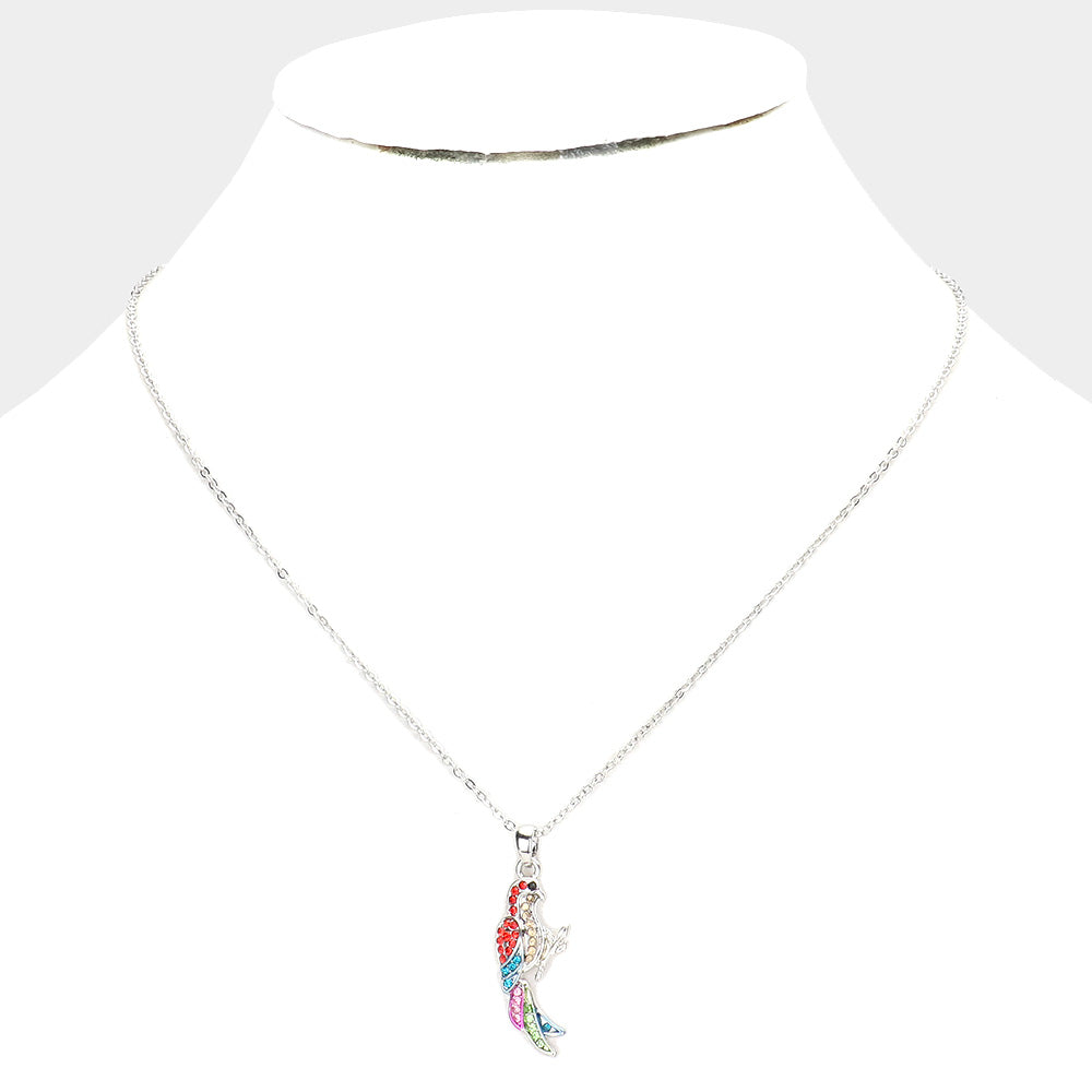 iLLASPARKZ Rhinestone Embellished Parrot Pendant Necklace